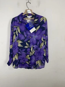 Susan Graver Womens Shirt Set 1X Purple Floral 2 pc Tropical Cruise Hawaiian - Picture 1 of 12