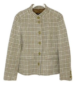 Zanella lana de mujer mezcla chaqueta abrigo marrón a cuadros a cuadros hecho en Italia Sz 6 Nuevo - Imagen 1 de 6