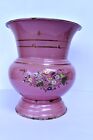 Vintage Enamelware Flower Pot Urn Planter Spittoon Pink Gilt Pail Floral Rare"F8