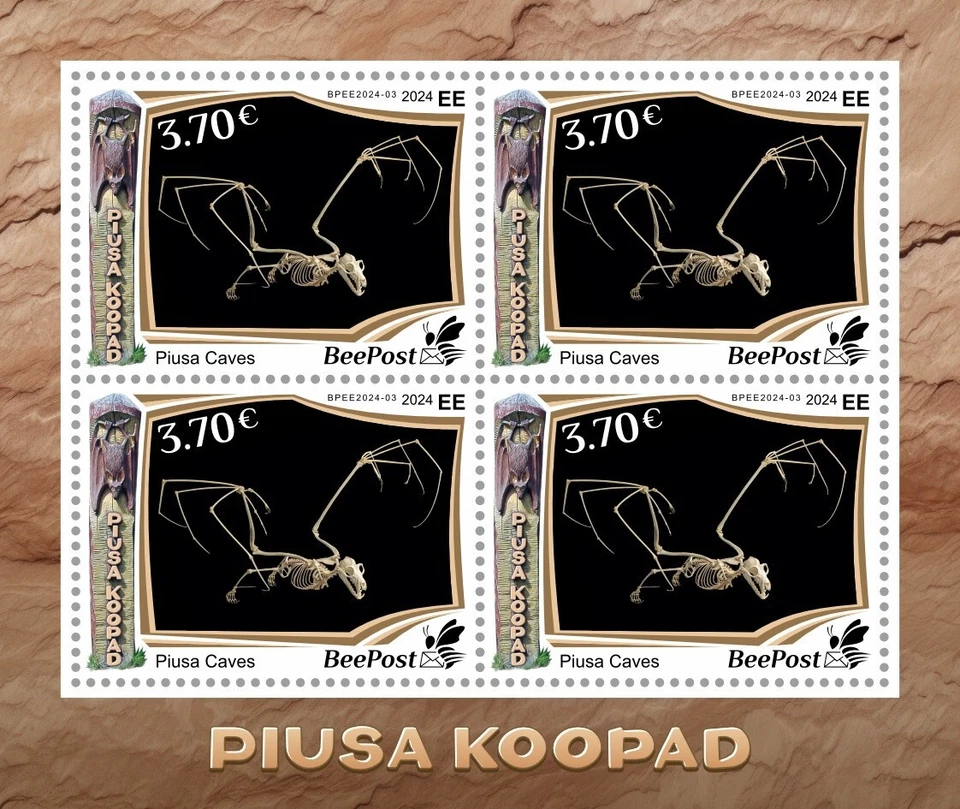 Cuevas de Piusa vista natural en Estonia murciélagos estampillas MNH 2024 Estonia BeePost M/S Foto 1 de 1