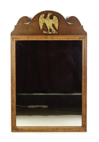 Vintage Federal Chippendale Style Wood Wall Mirror With Gold Painted Eagle Cover