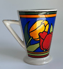 Multicolor Ceramic Tulips Floral Art Deco Footed Coffee Tea Cup Mug