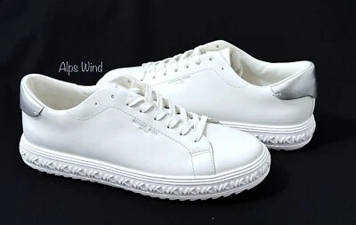 Michael Kors Grove Lace Up Low Top Sneakers MK Logo Leather Optic White Size 9 - Image 1 of 4