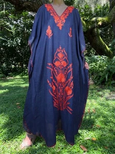 Womens Kaftan Maxi Dress Blue Red Boho Hippie Gypsy Embroidered Maxidress L-2XL - Picture 1 of 1