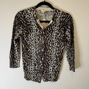 J. Crew Damen schwarz braun Leopard 3/4 Ärmel Pullover Strickjacke Größe XS neu mit Etikett - Bild 1 von 7