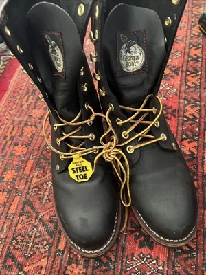 Georgia Boot Hombre Leñador 8" Negro Puntera Acero Negro Talla 8.5 Medio Limpio Foto 1 de 4