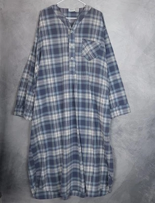 The Vermont Country Store Camisón Para Hombres XL/2XL Camisa Azul a Cuadros para Dormir Henley Foto 1 de 4