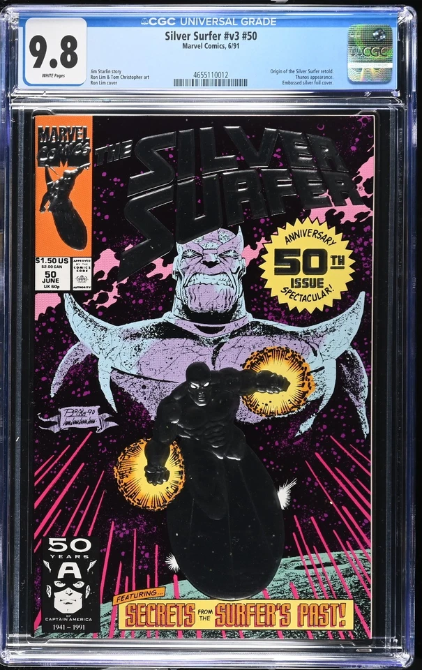 SILVER SURFER v3 #50 - CGC 9,8 casi nuevo/m - Cubierta de lámina origen contada (1991) 🔑 💎🔥 Foto 1 de 2