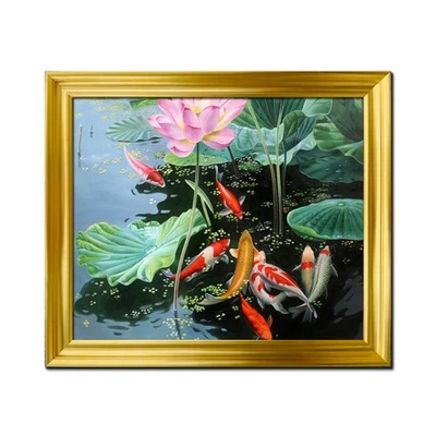 Koi Fish Lotus Landscape Home Decor Wall Art Posters Prints Painting Framed Art - Image 1 of 4