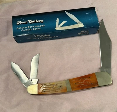 Cuchillo plegable cerrado de 3 hojas X-Large Heavy Frost Cutlery 8 1/2” raro con caja BONITO Foto 1 de 4