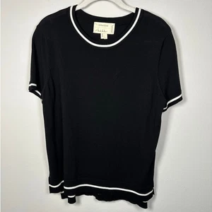 Nicole Miller Artelier Black & White Short Sleeve Knit Blouse Women's Large - Picture 1 of 6