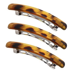 3 Pack Matte Leopard Print Tortoise Shell French Hair Barrettes Flat Acrylic ... - Picture 1 of 3