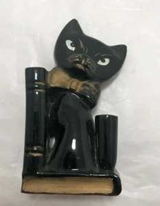 Black Cat Desk Set Vintage Art Deco Pen Holder Black Cat Figurine Halloween - Picture 1 of 6