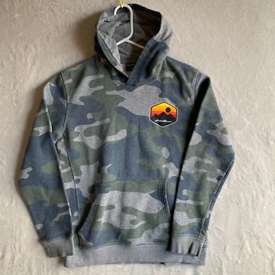 Eddie Bauer Boys Camp Fleece Hoodie Olive Green Navy Camo Size L (14/16) Youth - Image 1 of 4