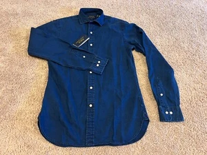 Polo Ralph Lauren denim chambray blue jean distressed vintage dress shirt M 15 - Picture 1 of 5