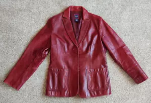 GAP Vintage 90s Deep Red Oxblood Genuine Leather Jacket Size Small Lined - Picture 1 of 15
