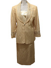 Mark Skirt Suit 18 Linen Blend Basket Weave Pearls Gold Party Wedding