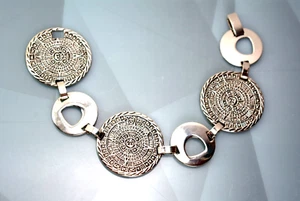 Pulsera de eslabones de plata esterlina 925 calendario maya azteca sol maya vintage @ - Imagen 1 de 7