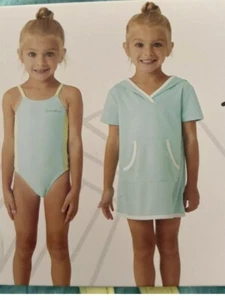 Eddie Bauer Kids Swim Set 2 Piece One Piece Swimsuit & Cover Up Aqua Size 3T - Picture 1 of 6