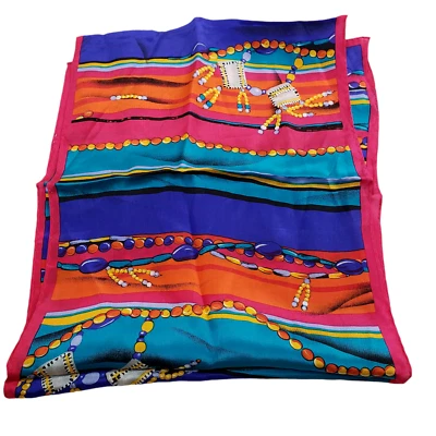 Cachecol de seda feminino mel multicolorido listrado miçangas motivo 10/50" seda Japão - Imagem 1 de 4