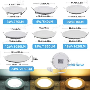 LED Ceiling Light Panel Down Light Round Recessed Kitchen Bathroom Wall Lamps - Picture 1 of 19