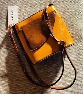 Long & Son London Designer Shoulder Bag Mustard & Chocolate Brown - New with Tag - Image 1 of 2
