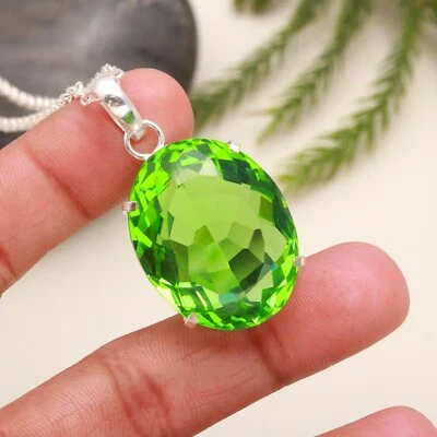 Natural Peridot Color Oval Shape Solid silver pendant 925 women For Gift - Image 1 of 4
