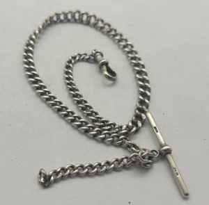 ANTIQUE SOLID SILVER ALBERT POCKET WATCH CHAIN & T-BAR 29 G. / V038 - Picture 1 of 5