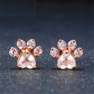 2ct Natural Morganite Diamond Dog Pet Bear Paw Stud Earrings 14k Solid Rose Gold - Picture 1 of 13