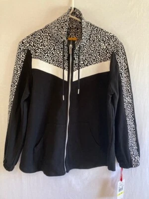 Ruby Rd Womens Jacket Size MEDIUM Black White Cotton Full Zip $69 NEW w/Tag - Image 1 of 4