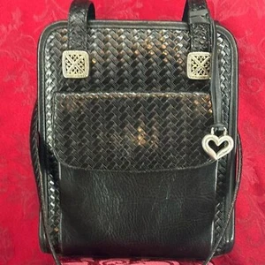 Vintage Brighton Umhängetasche schwarz Leder Messenger Bag Flechtmuster - Bild 1 von 15
