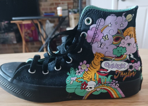 Scarpe Converse All Star 371272F Chuck Taylor psichedeliche giovanili taglia 2 US nere