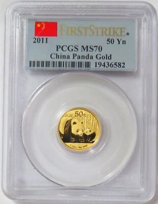 2011 GOLD CHINA PANDA 50 YUAN 1/10 oz PCGS MINT STATE 70 FIRST STRIKE - Image 1 of 2