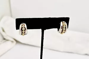 ORECCHINI ESTATE LAGOS CAVIALE ARGENTO STERLING ORO 18K MEZZO CERCHIO,5/8" - Foto 1 di 10