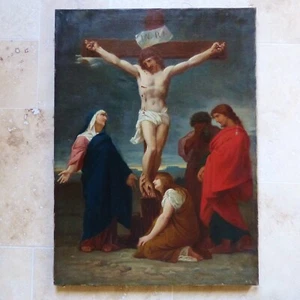 GROSSES ANTIKES ALTMEISTER ÖL AUF LEINWAND KREUZIGUNG RELIGIÖS GEMÄLDE UM 1800 - Bild 1 von 17