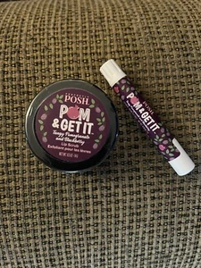 Perfectly Posh Pom & Get It Pomegranate BlackBerry Lip Scrub + Lip Balm Set - Picture 1 of 1