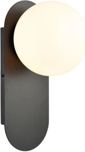 Black Wall Light Fixture Mid Century Globe Wall Sconce with White Opal Glass - Picture 1 of 7