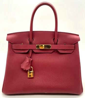 HERMÈS Birkin 30 Togo Rouge Granate Cuero de becerro - Bolso de mano con herrajes dorados - Auténtico Foto 1 de 4