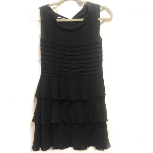 Abito da cocktail Moschino nero 100% seta LBD gonna a strati con volant festa affari
