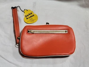 Vtg NOS 60s Orange Pleather Swing A Long Wristlet Gaylord Handbag 5th Ave NYC - Picture 1 of 16