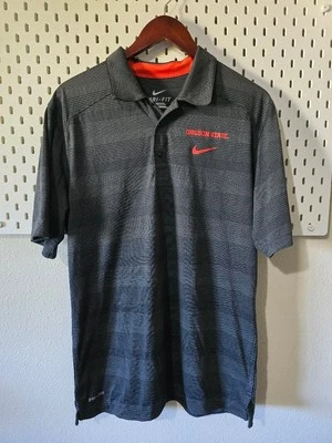 Nike Shirt Mens Medium Grey Dri Fit Oregon State Beaver Striped Performance Polo - Image 1 of 4