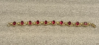 Pulsera Bisel Swarovski Con Cristales Rojos, Tono Dorado, Marcada Foto 1 de 4