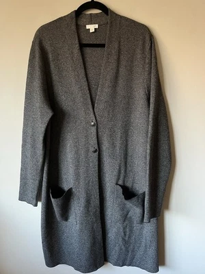Cárdigan largo Jill plumero gris bolsillos abotonados mezcla de algodón para mujer talla XL Foto 1 de 4