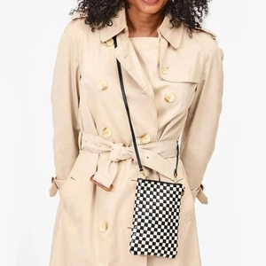 Clare V. | Poche - Black/Cream Woven Checker + Brass Chain Strap - Picture 1 of 9