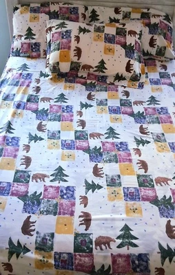 Juego de sábanas dobles/completas Bears Trees de colección mezcla de algodón doble completo +1 farsa Foto 1 de 4