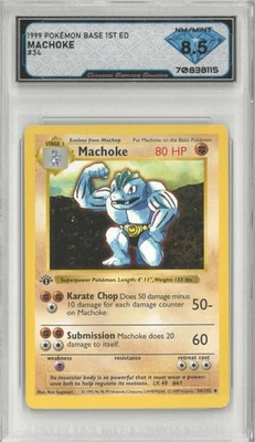 1999 Pokémon Base 1st Ed MACHOKE #34/102 💎 DSG 8.5 NM/Mint - Image 1 of 2