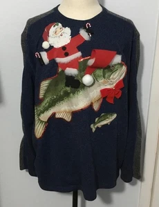 Ugly Christmas Sweater Party, Fishing, Santa Riding a Fish, Winner! Men XXL 2X - Picture 1 of 5