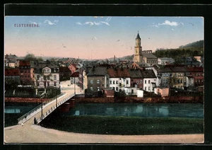 Ansichtskarte Elsterberg, Uferpartie mit Kirche und Brücke 1918 - Picture 1 of 2