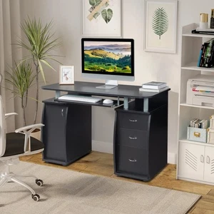 Computer Writing Desk Home Office PC Table with 3 Drawers and Cabinet Storage - Picture 1 of 8