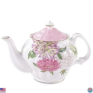 Elegante Juego de Tetera Bone China - Servicio de Té Inglés, Diseño Floral Dalia, 37 Oz - Imagen 1 de 6